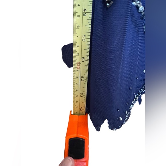 Adrianna Papell HAND-BEADED BLOUSON LONG GOWN WITH FLUTTER SLEEVES IN LIGHT NAVY - Picture 11 of 16